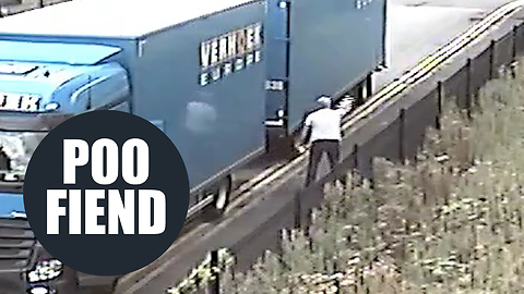 This is the vile moment a lorry driver takes a sneaky number two next to an industrial estate