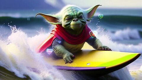 Yoda From Star Wars Surfing Big Waves