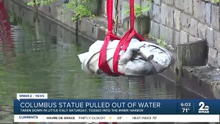 Columbus statue pulled out of water