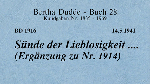 BD 1916 - SÜNDE DER LIEBLOSIGKEIT .... (ERGÄNZUNG ZU NR. 1914)