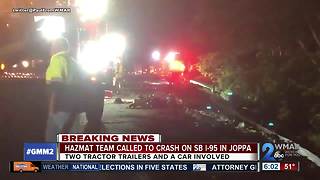 2 tractor-trailers and a car involved in serious crash on I-95 in Joppa