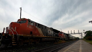 Manifest Train East In Ontario With CN 3034 & CN 3159 Locomotives