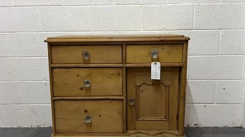 Small Single Door Victorian Pine Base Cupboard With 4 Drawers Y5606B) @PinefindersCoUk