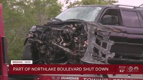 Crash between Corona semi-truck, SUV shuts down part of Northlake Boulevard