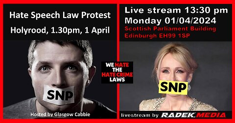 Hate speech law protest Scottish Parliament Building 01/04/2024