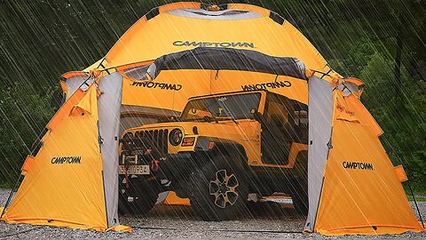 😱 What Happened Inside The GIANT TENT? ☔ Solo Car Camping in Heavy Rain