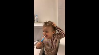 My son brushing his teeth