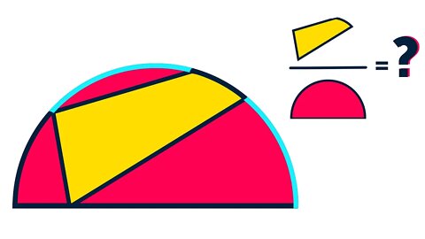 Qual é a razão entre a ÁREA amarela e a área do SEMI-CÍRCULO? | Geometria Plana