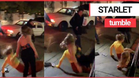 Two Hollywood starlets took a tumble outside celebrity hotspot Chateau Marmont on Friday night.