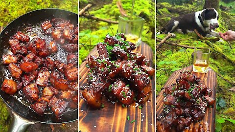 Sticky Pork Belly CampFire Cooking #whisky #pork