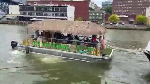 WATCH: Tiki Barge collides with Nautica Queen during excursion on Cuyahoga River Saturday