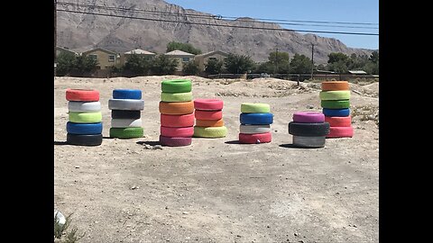 Tire version of Seven Magic Mountains pops up in east Las Vegas