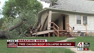 KCMO home partially collapses as tree comes crashing down on top of it