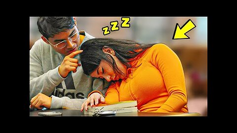 Cute Girl Sleeping on Strangers in the College Library MUST WATCH