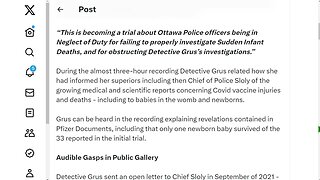 渥太華警探格魯斯格魯斯 (Helen Grus) 因“未經授權”重新調查九起嬰兒猝死（“SIDS”）而被指控犯有《警察服務法》下的“恥辱行為”，原因是她試圖了解母親的疫苗接種狀況是否與嬰兒猝死有