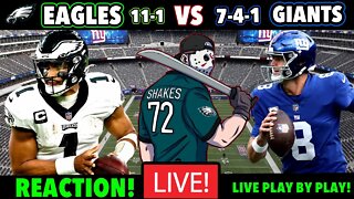 Eagles vs Giants REACTION! Live Play By Play! Can The Eagles Get To 12-1!? Playoffs Clinch?
