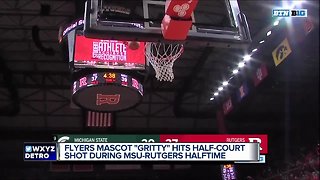 Gritty hits half-court shot at Rutgers/MSU game