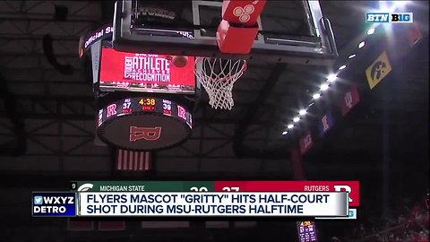 Gritty hits half-court shot at Rutgers/MSU game