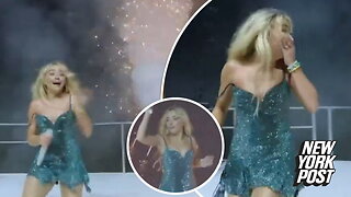 Sabrina Carpenter runs screaming after fireworks close call