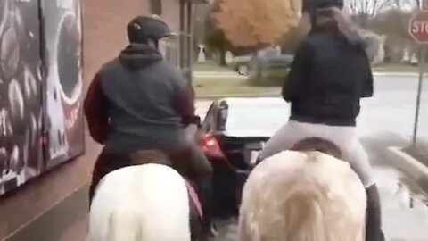 Tim Hortons drive-through on horse