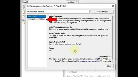 How to install micropython modbus library in Raspbeery Pi Pico W using Thonny