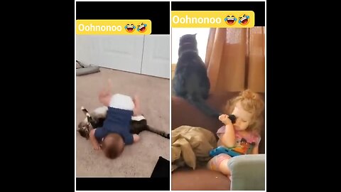 Cute baby 🍼🥰 play with cute cat 🐈