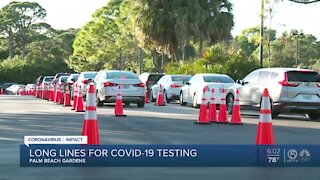 Long lines for COVID-19 testing in Palm Beach Gardens