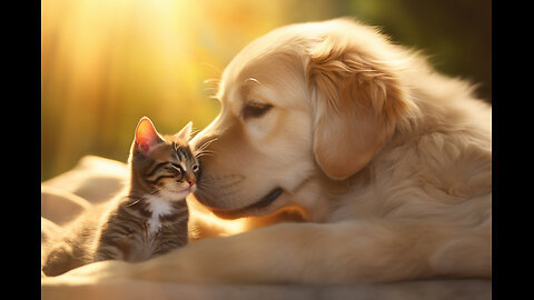 German Shepherd is Confused by the Meowing of a Tiny Kitten.