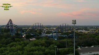 SeaWorld San Antonio - Watching a Sunset Roller Coaster & Very Short Fireworks Show - A Drone View