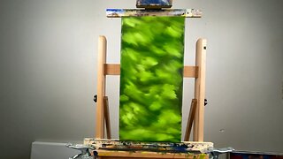 Start your day right with upbeat background music and Oil Painting, "Green Clouds" 12x24 #artsale