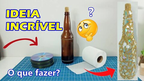 IDEIA INCRÍVEL - Garrafa DECORADA com CD e PAPEL HIGIÊNICO ( MOSAICO )