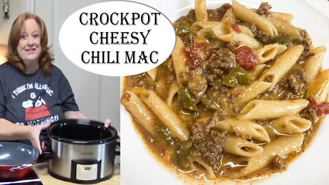 CROCKPOT CHEESY CHILI MAC RECIPE | Cook with me a delicious dump and go meal