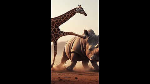 Giraffe kicks rhino
