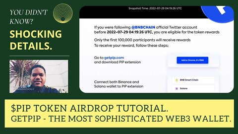 $PIP Token Airdrop Tutorial. GetPIP - The Most Sophisticated Web3 Wallet.