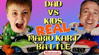 DAD VS. KIDS MARIO RC TOY KART TOY BATTLE | Yoshi vs Mario Super Smash-Off!