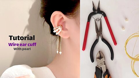 You'll fall in love;3 Line wire Ear cuff - Chain tassel earcuff - ear cuff earring with pearl