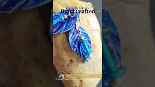 ROYAL SAPPHIRE, 1 inch leather feather earrings