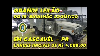 GRANDE LEILÃO DO EXERCITO - 15º BATALHÃO LOGÍSTICO - PR *TOYOTA BANDEIRANTES - L. ROVER DEFENDER 90*