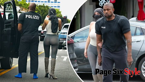 Kanye West wears massive shoulder pads and sock shoes on Bianca Censori date