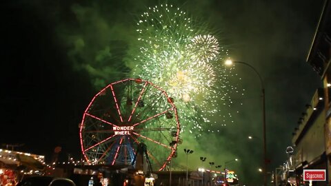 Coney Island Fireworks 4th of July 2019 4K - New York Skyline HD Brooklyn - Aerial Landscapes