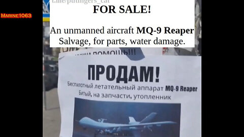 FOR SALE: US MQR-9 Reaper Downed Gently by Russ AF then Recovered. Salvage for Parts, Water Damage.