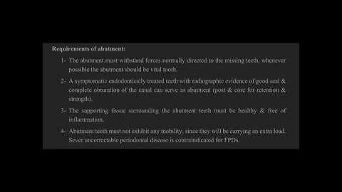 Endodontics L13 (Evaluation of Abutment Tooth)