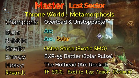 Destiny 2 Master Lost Sector: Throne World - Metamorphosis 5-7-22