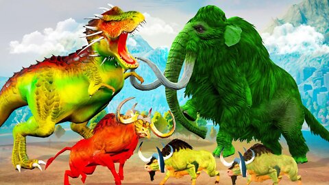 Zombie Dinosaur Vs Elephant Mammoth Fight Cow Trex Chase Animal Epic Battle Zombie Mammoth TrexFight