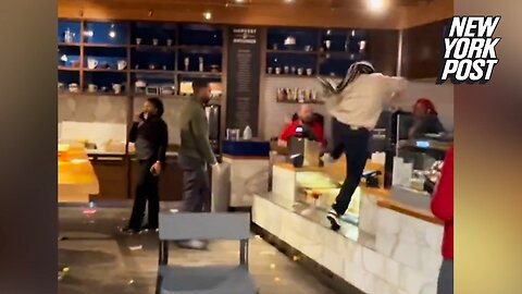 Airport employee leaps over counter, fights managers and swings chair after she's fired: 'Give me my stuff!'