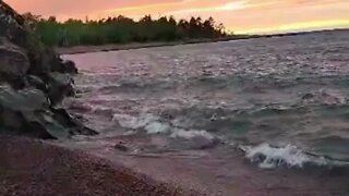 An Amazing Sunset Over Lake Superior Along with the Crashing of Waves Along the Beach; 10 Hours
