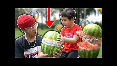 WATERMELON vs 500 RUBBER BANDS!! **funny challenge w/ lil brother