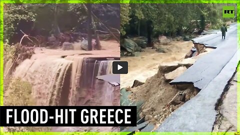 Landslide destroys roads, washes away houses and cars amid flooding in Greece