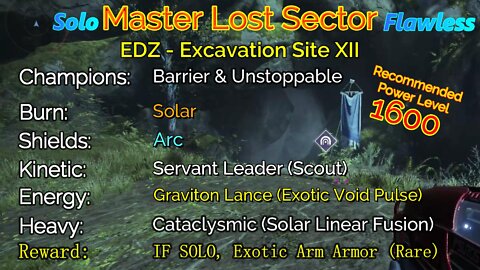 Destiny 2 Master Lost Sector: EDZ - Excavation Site XII on my Hunter Solo-Flawless 10-16-22