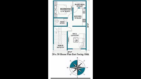 20 × 30 House plan|| East Facing 1bhk|| 600 sqft house design | Modern house plan| #housedesign